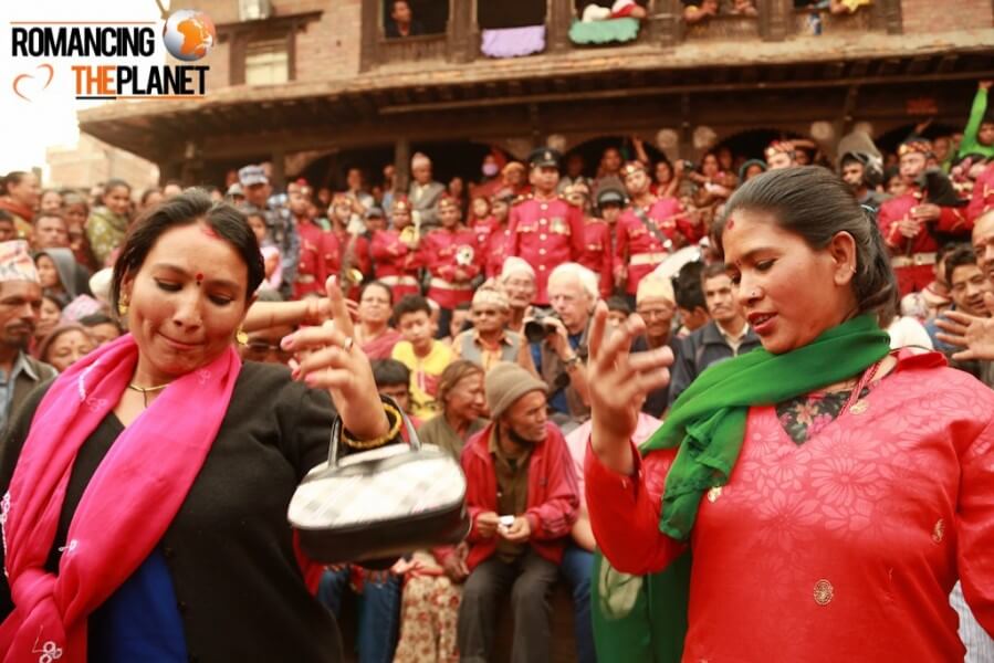 Women dancing on the eve of bisket jatra in nepal