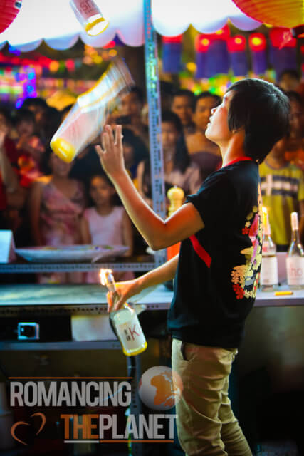 Bartender showing off his skills, Nha Trang