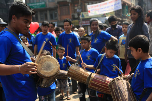 People playing drums in Kathmandu Durbar Square