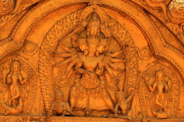 Hindu deity carved on the Golden Gate, Bhaktapur Durbar Square
