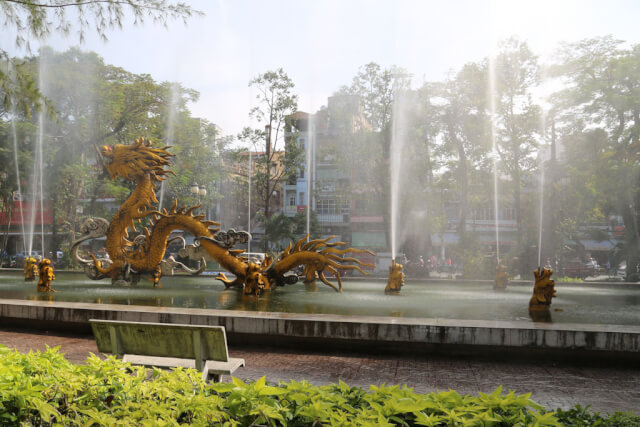A dragon shaped water fountain in Cholon