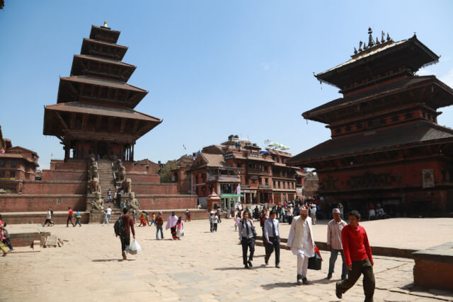 Nyatapola Temple and Bhairav Temple at Taumadhi Square in Bhaktapur, Nepal